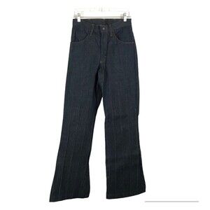 Vintage Women's 70's Flare Bell Bottoms Jeans Size 29x34 Ribbed Raw Denim